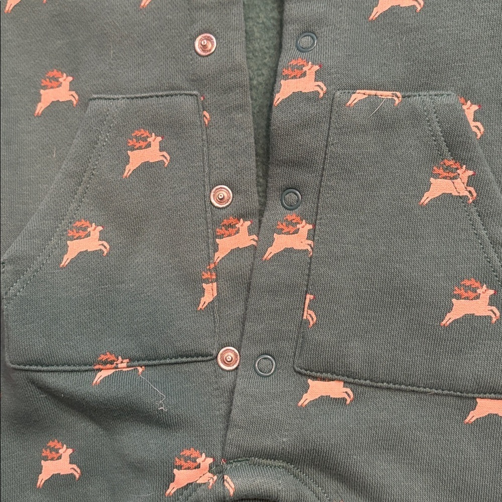 Green reindeer fleece romper - Picture 3 of 5